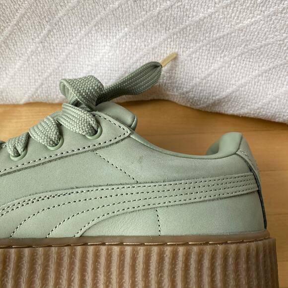 PUMA x FENTY Creeper Phatty Leather Sneakers Green Fog Nubuck Gum Sole Size 10 - Picture 9 of 10